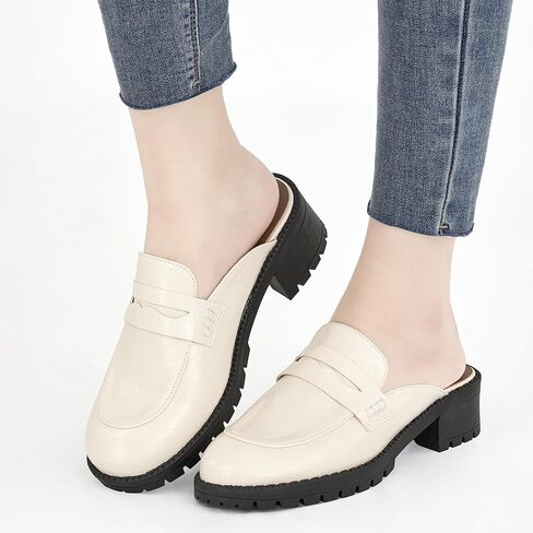 Ecetana Women Mules Comfortable Clogs Platform Chunky Slip on Backless Loafers Casual Walking Business Slide Shoes in Kuwait