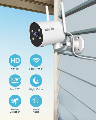 WOOLINK Solar Security Cameras Wireless Outdoor with Solar Panel, 2.4GHz WiFi Cameras for Home Security with PR 225°, AI Detection, 1080P Color Night Vision, SD/Cloud, IP65 Waterproof, 2-Way Talk in Kuwait