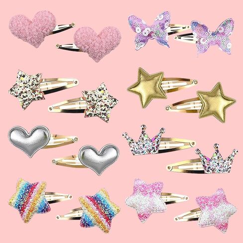 8 Pairs Shiny Hair Clips Metal Snap Barrettes for Girls Star, Heart, Crown, Butterfly Shaped Hair Accessories (A) in Saudi Arabia