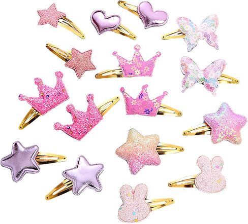 8 Pairs Shiny Hair Clips Metal Snap Barrettes for Girls Star, Heart, Crown, Butterfly Shaped Hair Accessories (A) in Saudi Arabia