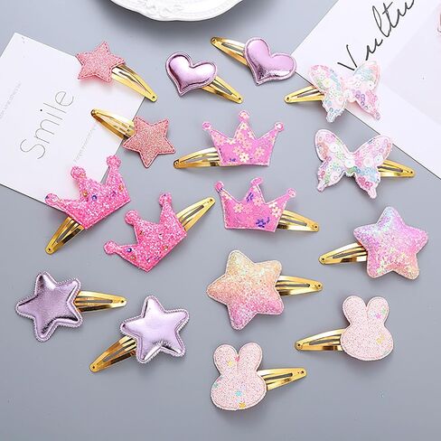 8 Pairs Shiny Hair Clips Metal Snap Barrettes for Girls Star, Heart, Crown, Butterfly Shaped Hair Accessories (A) in Saudi Arabia