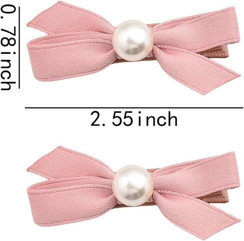 2Pcs Pink Hair Bow Clips for Girls Small Pearl Hair Clip Barrettes for Women Fancy Mini Ribbon Bows for Hair Accessories for Kids Non Slip Hair Clips for Toddler Girls Hair Barrettes for Baby Girls in Saudi Arabia