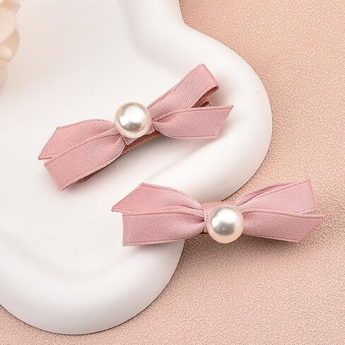 2Pcs Pink Hair Bow Clips for Girls Small Pearl Hair Clip Barrettes for Women Fancy Mini Ribbon Bows for Hair Accessories for Kids Non Slip Hair Clips for Toddler Girls Hair Barrettes for Baby Girls in Saudi Arabia