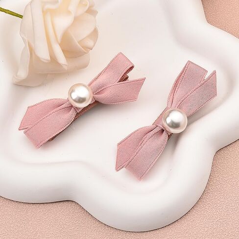 2Pcs Pink Hair Bow Clips for Girls Small Pearl Hair Clip Barrettes for Women Fancy Mini Ribbon Bows for Hair Accessories for Kids Non Slip Hair Clips for Toddler Girls Hair Barrettes for Baby Girls in Saudi Arabia