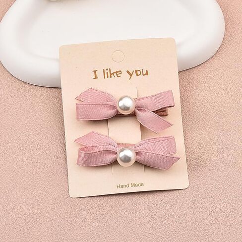 2Pcs Pink Hair Bow Clips for Girls Small Pearl Hair Clip Barrettes for Women Fancy Mini Ribbon Bows for Hair Accessories for Kids Non Slip Hair Clips for Toddler Girls Hair Barrettes for Baby Girls in Saudi Arabia