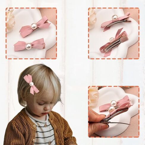 2Pcs Pink Hair Bow Clips for Girls Small Pearl Hair Clip Barrettes for Women Fancy Mini Ribbon Bows for Hair Accessories for Kids Non Slip Hair Clips for Toddler Girls Hair Barrettes for Baby Girls in Saudi Arabia