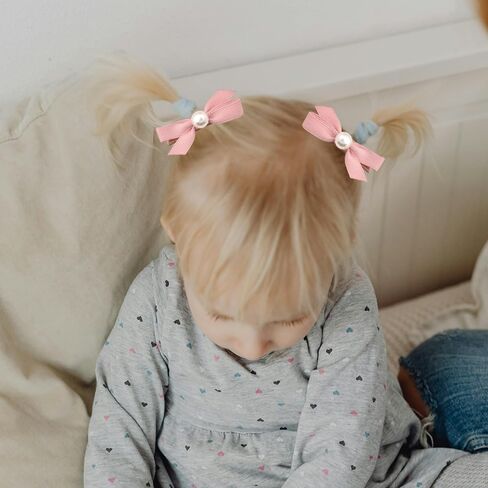 2Pcs Pink Hair Bow Clips for Girls Small Pearl Hair Clip Barrettes for Women Fancy Mini Ribbon Bows for Hair Accessories for Kids Non Slip Hair Clips for Toddler Girls Hair Barrettes for Baby Girls in Saudi Arabia