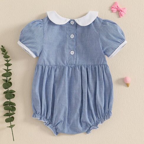 Baby Girl 4th Of July Outfit Newborn Smocked Bubble Romper Peter Pan Collar Bodysuit My First Fourth Of July Clothes in Kuwait