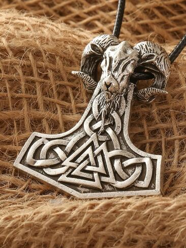 HAQUIL Viking Mjolnir Necklace, Black Plated Stainless Steel Mammen Thor's Hammer Pendant, Box Chain, Viking Jewelry Gift in Kuwait