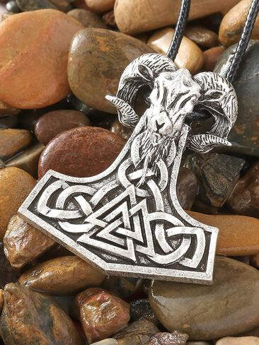 HAQUIL Viking Mjolnir Necklace, Black Plated Stainless Steel Mammen Thor's Hammer Pendant, Box Chain, Viking Jewelry Gift in Kuwait
