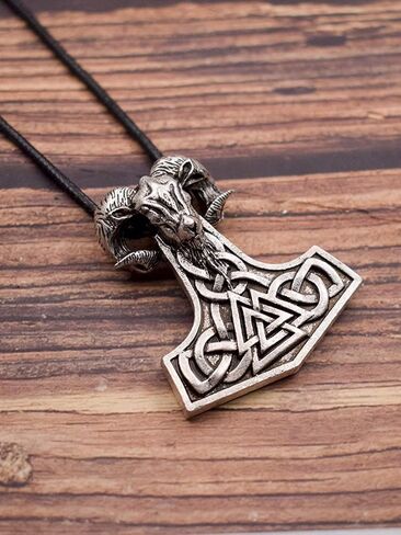 HAQUIL Viking Mjolnir Necklace, Black Plated Stainless Steel Mammen Thor's Hammer Pendant, Box Chain, Viking Jewelry Gift in Kuwait