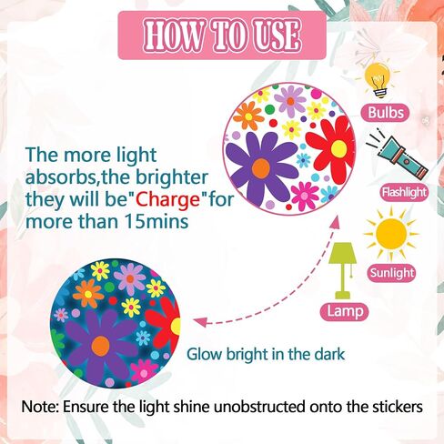 Glow in The Dark Big Daisy Wall Decals，Glowing Luminous Daisy Wall Stickers Colorful Removable self-Adhesive Boho Flower Decals for Girls Bedroom Kids Baby Nursery Living Room Decor in Kuwait