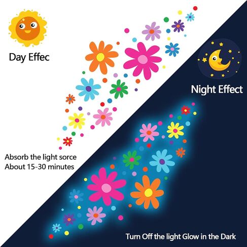 Glow in The Dark Big Daisy Wall Decals，Glowing Luminous Daisy Wall Stickers Colorful Removable self-Adhesive Boho Flower Decals for Girls Bedroom Kids Baby Nursery Living Room Decor in Kuwait