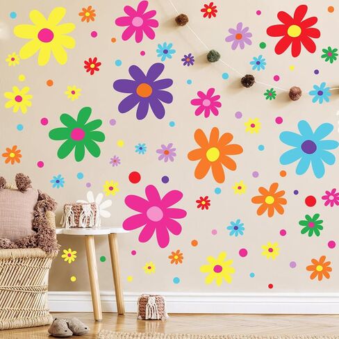 Glow in The Dark Big Daisy Wall Decals，Glowing Luminous Daisy Wall Stickers Colorful Removable self-Adhesive Boho Flower Decals for Girls Bedroom Kids Baby Nursery Living Room Decor in Kuwait