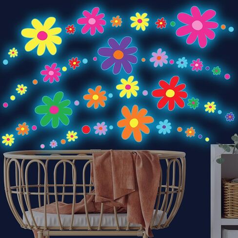 Glow in The Dark Big Daisy Wall Decals，Glowing Luminous Daisy Wall Stickers Colorful Removable self-Adhesive Boho Flower Decals for Girls Bedroom Kids Baby Nursery Living Room Decor in Kuwait