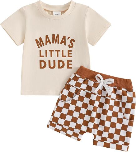 Toddler Baby Boy Clothes Little Dude Shirt Chessboard Summer Spring Shorts Set Cute Mamas Daddys Boy Outfit in Saudi Arabia