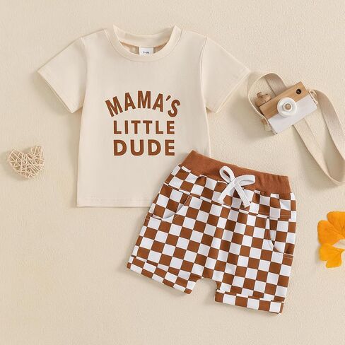 Toddler Baby Boy Clothes Little Dude Shirt Chessboard Summer Spring Shorts Set Cute Mamas Daddys Boy Outfit in Saudi Arabia
