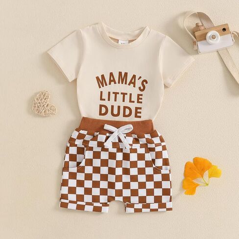 Toddler Baby Boy Clothes Little Dude Shirt Chessboard Summer Spring Shorts Set Cute Mamas Daddys Boy Outfit in Saudi Arabia