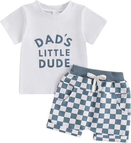 Toddler Baby Boy Clothes Little Dude Shirt Chessboard Summer Spring Shorts Set Cute Mamas Daddys Boy Outfit in Kuwait