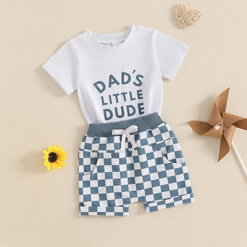 Toddler Baby Boy Clothes Little Dude Shirt Chessboard Summer Spring Shorts Set Cute Mamas Daddys Boy Outfit in Kuwait