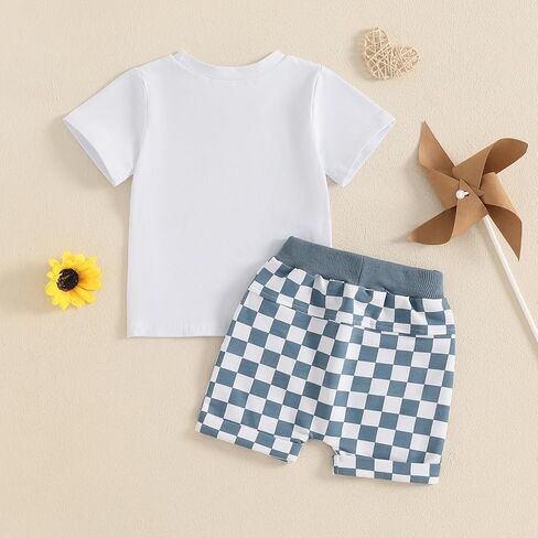 Toddler Baby Boy Clothes Little Dude Shirt Chessboard Summer Spring Shorts Set Cute Mamas Daddys Boy Outfit in Kuwait