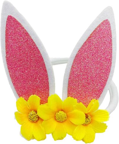 BBTDIN Easter Flower Headband Bunny with Bow Easter Rabbit Ear Baby Hair Band Bows JHE42 (Pink Ear-White Flower) in Saudi Arabia