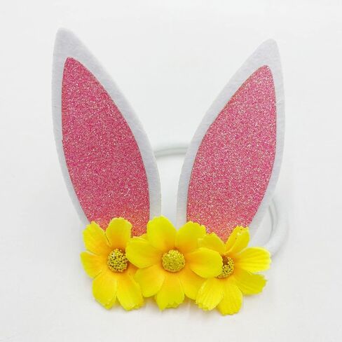BBTDIN Easter Flower Headband Bunny with Bow Easter Rabbit Ear Baby Hair Band Bows JHE42 (Pink Ear-White Flower) in Saudi Arabia