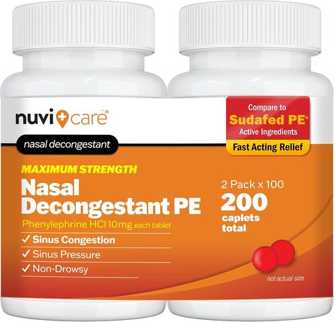 أقصى قوة PE فينيليفرين HCl 10 ملغ - مزيل احتقان الأنف غير النعاس - تخفيف احتقان الجيوب الأنفية للحساسية - قارنه بأقراص مزيلة الاحتقان Sudafed PE - مزيلات احتقان الجيوب الأنفية للبالغين (100 قطعة) in Kuwait