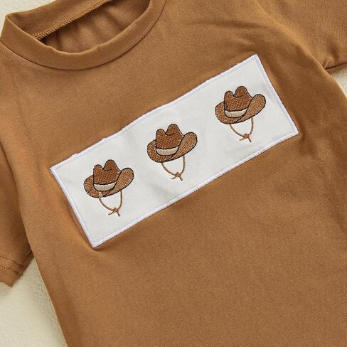 Toddler Baby Boys Western Outfits Embroidery Cow Short Sleeve T Shirt and Plaid Shorts Sets 2Pcs Summer Clothes Set in Kuwait