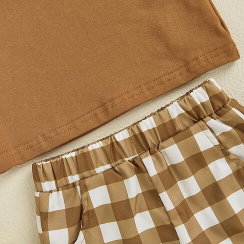 Toddler Baby Boys Western Outfits Embroidery Cow Short Sleeve T Shirt and Plaid Shorts Sets 2Pcs Summer Clothes Set in Kuwait