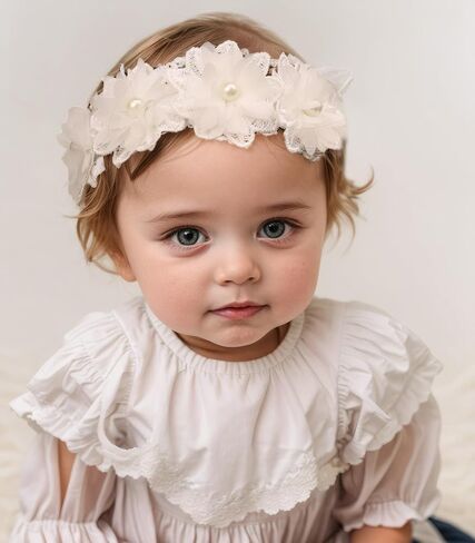 Cute Lace Flower Baby Girls Headband Elastic Floral Head Wrap Baby BirthdayTurban Hairband for Newborn Infant Toddler Kids (Green A, Adjustable) in Kuwait