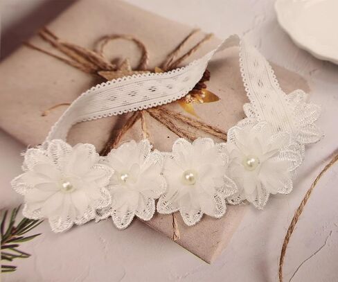 Cute Lace Flower Baby Girls Headband Elastic Floral Head Wrap Baby BirthdayTurban Hairband for Newborn Infant Toddler Kids (Green A, Adjustable) in Kuwait