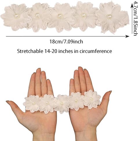 Cute Lace Flower Baby Girls Headband Elastic Floral Head Wrap Baby BirthdayTurban Hairband for Newborn Infant Toddler Kids (Green A, Adjustable) in Kuwait