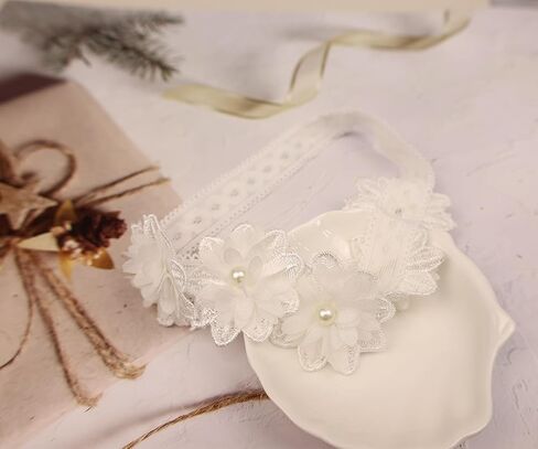 Cute Lace Flower Baby Girls Headband Elastic Floral Head Wrap Baby BirthdayTurban Hairband for Newborn Infant Toddler Kids (Green A, Adjustable) in Kuwait