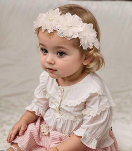 Cute Lace Flower Baby Girls Headband Elastic Floral Head Wrap Baby BirthdayTurban Hairband for Newborn Infant Toddler Kids (Green A, Adjustable) in Kuwait