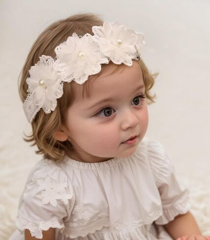 Cute Lace Flower Baby Girls Headband Elastic Floral Head Wrap Baby BirthdayTurban Hairband for Newborn Infant Toddler Kids (Green A, Adjustable) in Kuwait