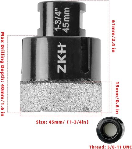 ZKH Diamond Core Drill Bits 2 Inch, Vacuum Brazed Hole Saw, Tile Drill Bits with 5/8-11 Thread, Apply for Porcelain Ceramic Marble Stone Glass Granite in Kuwait