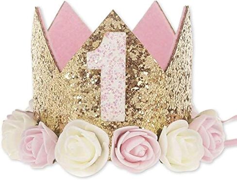 Girl Birthday Crown, Sparkle Headband Pink Princess Birthday Hat Decorations Tiara Crown Cake Smash Photo Prop in Saudi Arabia