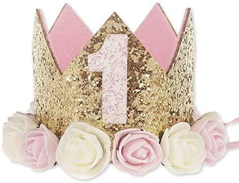Girl Birthday Crown, Sparkle Headband Pink Princess Birthday Hat Decorations Tiara Crown Cake Smash Photo Prop in Saudi Arabia