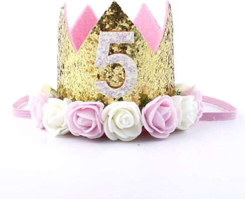 Girl Birthday Crown, Sparkle Headband Pink Princess Birthday Hat Decorations Tiara Crown Cake Smash Photo Prop in Saudi Arabia