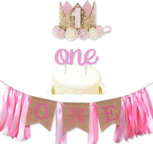 Girl Birthday Crown, Sparkle Headband Pink Princess Birthday Hat Decorations Tiara Crown Cake Smash Photo Prop in Saudi Arabia