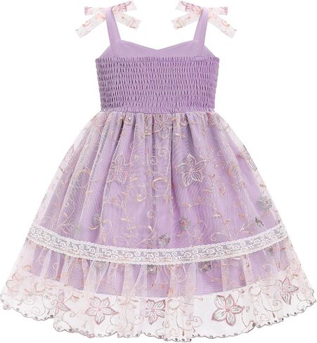 IDOPIP Toddler Baby Girls Embroidery Floral Tutu Dress Summer Sleeveless Bow Smocked Backless Princess Birthday Party Dresses in Saudi Arabia