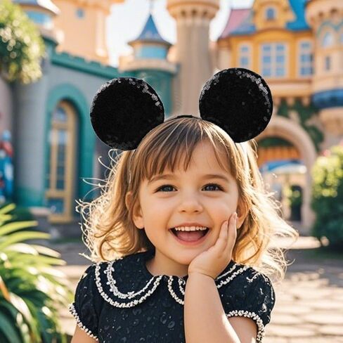 Jiahang Baby Girls Girls Amouse Ears Tears ، وآذان الترتر السوداء مع شريط شعر مرن ، وأغطية رأس أزياء للأطفال الصغار الرضع ، والأطفال in Kuwait