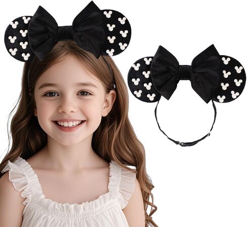 Jiahang Baby Girls Girls Amouse Ears Tears ، وآذان الترتر السوداء مع شريط شعر مرن ، وأغطية رأس أزياء للأطفال الصغار الرضع ، والأطفال in Kuwait