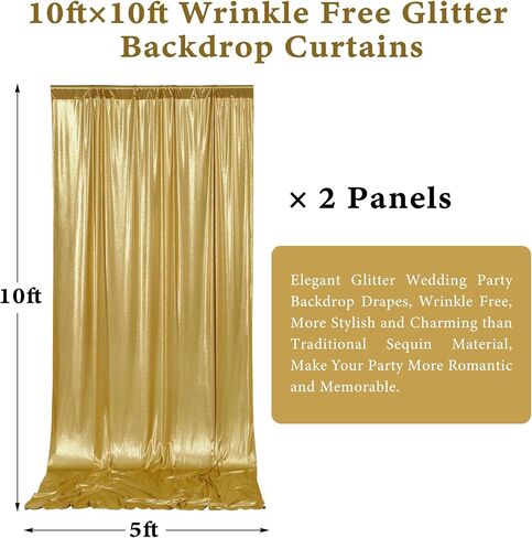 Outpain 10x10ft Silver Sequin Backdrop Curtains -Heavy Duty Gold Photography Backdrops with Non-Shedding Glitter, Wrinkle-Free Stage Drapes for Wedding/Christmas/Studio Shoots (5x10ft 2 Panels) in Kuwait