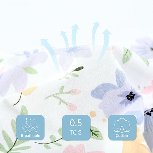 TILLYOU Sleep Sack 6-12 Months - 0.5 TOG Baby Wearable Blanket with 2-Way Zipper, Lightweight Cotton Summer Sleeping sack 2 Pack, Brilliant little flowers and purple in Saudi Arabia
