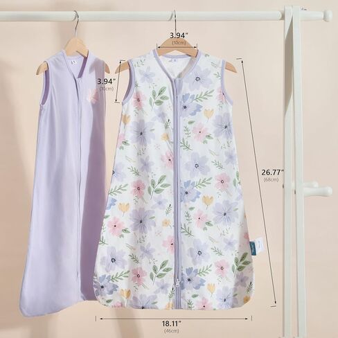 TILLYOU Sleep Sack 6-12 Months - 0.5 TOG Baby Wearable Blanket with 2-Way Zipper, Lightweight Cotton Summer Sleeping sack 2 Pack, Brilliant little flowers and purple in Saudi Arabia