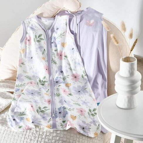 TILLYOU Sleep Sack 6-12 Months - 0.5 TOG Baby Wearable Blanket with 2-Way Zipper, Lightweight Cotton Summer Sleeping sack 2 Pack, Brilliant little flowers and purple in Saudi Arabia