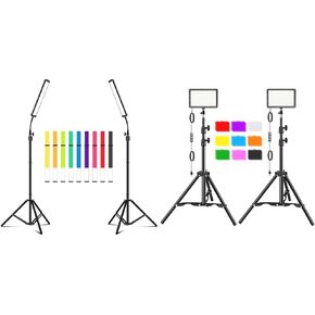 أدوات إضاءة الفيديو LED مع عصا العصا - ضوء استوديو التصوير ، حامل ثلاثي القوائم قابلة للتعديل و Hagibis Studio LED Video Light Kit - 9 مرشحات ملونة ، ترايبود قابل للتعديل ، لدفق الفيديو الصور