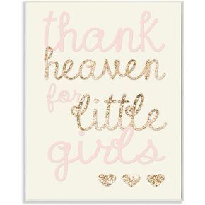 Stupell Home Décor Thank Heaven For Little Girls Sequin Wall Plaque Art, 10 x 0.5 x 15, Proudly Made in USA